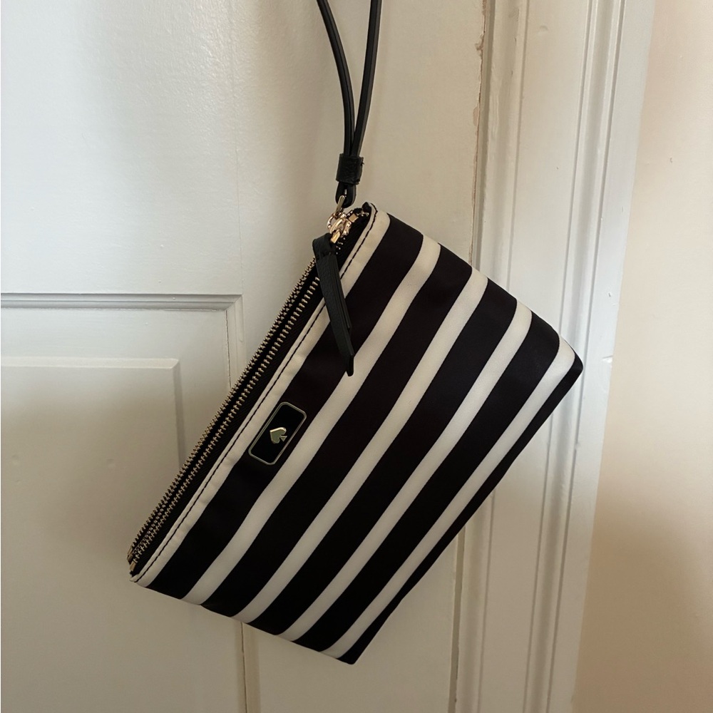 Kate Spade Black and White Striped Clutch